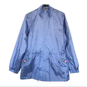 Blair Windbreaker Jacket Womens Size M Blue Floral Embroidered Drawstring Waist‎